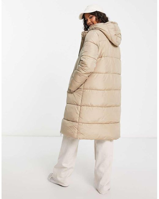 Pieces Natural Longline Padded Coat With Hood