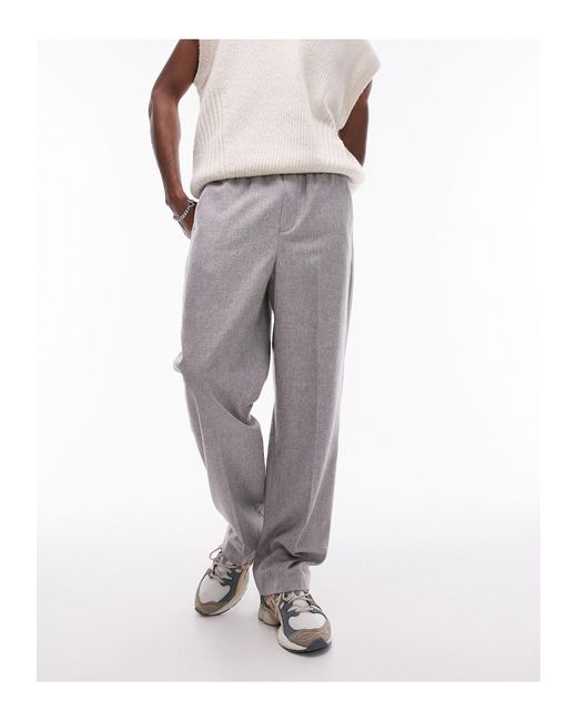 Topman Gray Wide Leg Wool Mix Elasticated Waistband Trousers for men