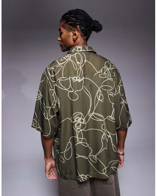 ASOS Green Oversized Shirt With Abstract Print for men