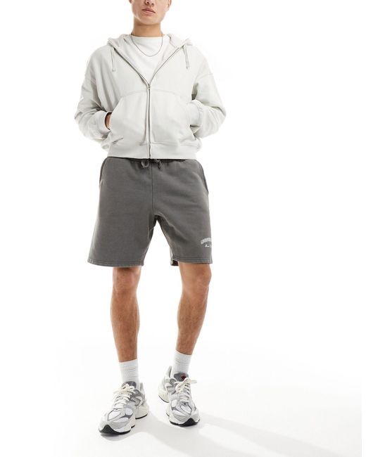 Good For Nothing Gray Logo Print Jersey Shorts for men