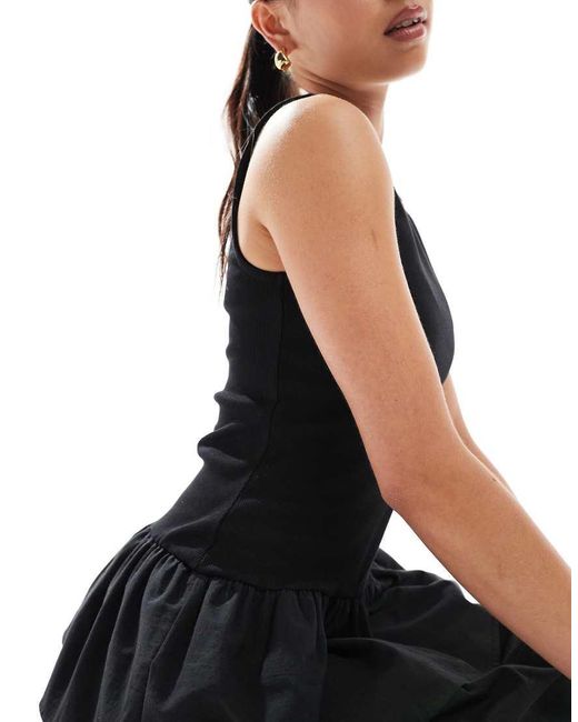 New Look Black Jersey Ribbed Tiered Skirt Mini Dress