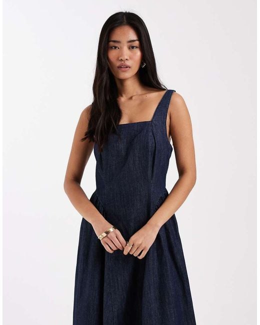 New Look Blue Square Neck Denim Midi Dress