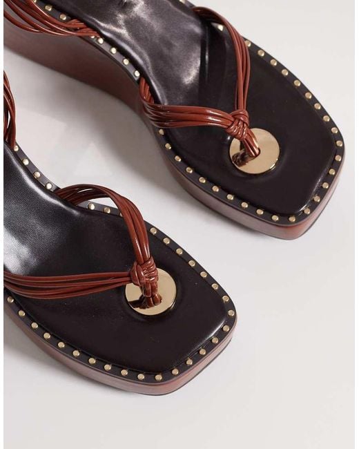 ASOS Brown Thalia Barely There Toe Thong Wedges