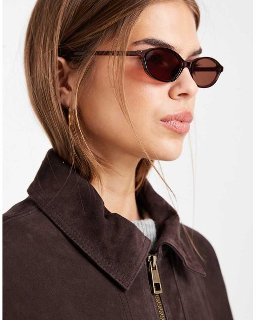 ASOS Brown Slim Oval Sunglasses