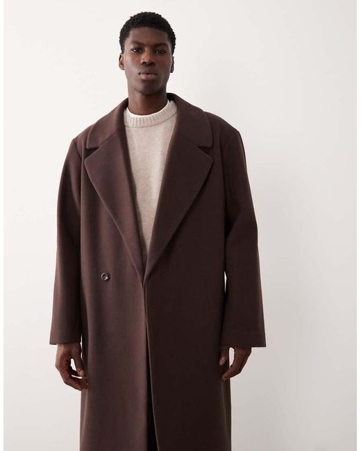ASOS Brown Wool Look Longline Coat for men