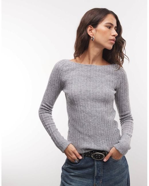 Monki Gray Gerippter strickpullover