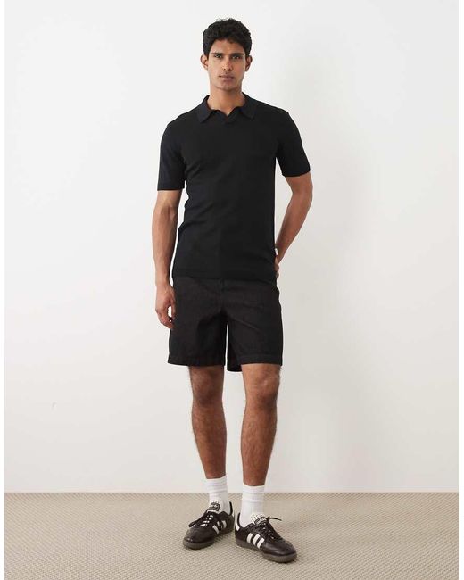 Blend Black Cotton-mix Knitted Regular Fit Open Collar Polo for men