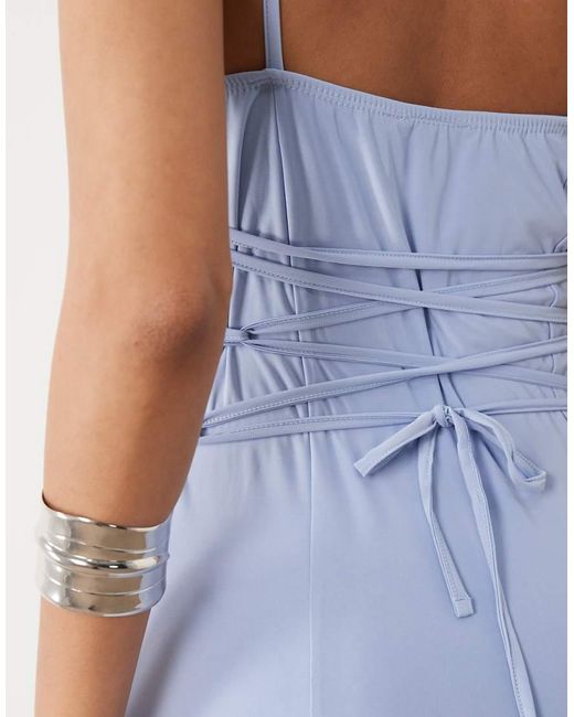 ASOS Blue Slinky Lace Up Back Maxi Slip Dress