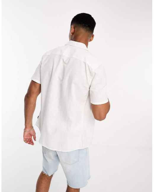Only & Sons White Linen Mix Revere Collar Shirt for men