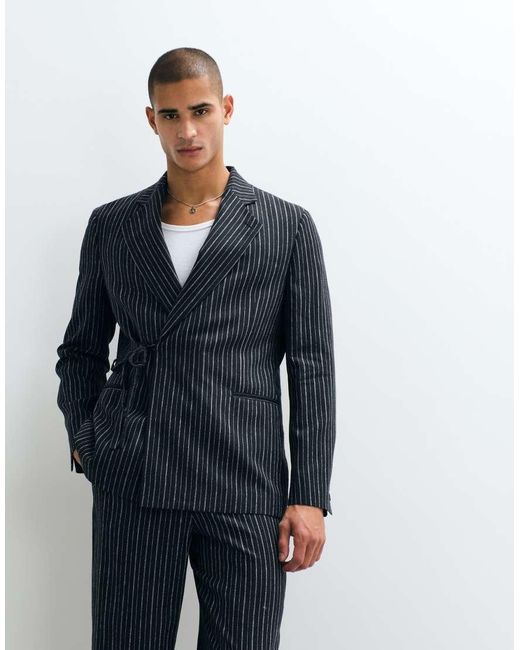 ASOS Blue Regular Linen Rich Suit Jacket With Wrap Tie Waist for men