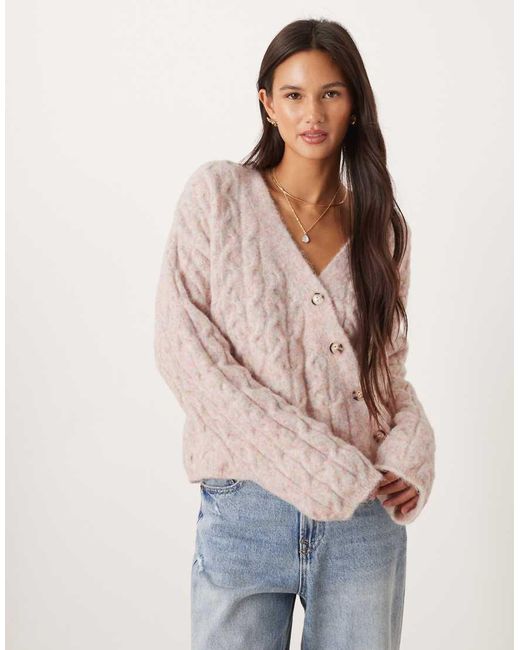 ASOS Natural Cable Knit Cardigan With Asymmetric Placket