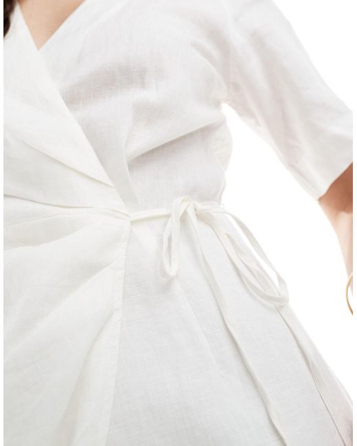 & Other Stories White Linen Wrap Mini Dress
