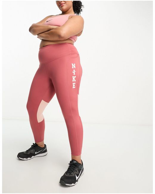 Plus - run fast - legging 7/8 en tissu dri-fit à logo classique et virgule et taille mi-haute Nike en coloris Red