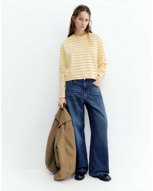 Pull&Bear Natural Striped Long Sleeve T-shirt