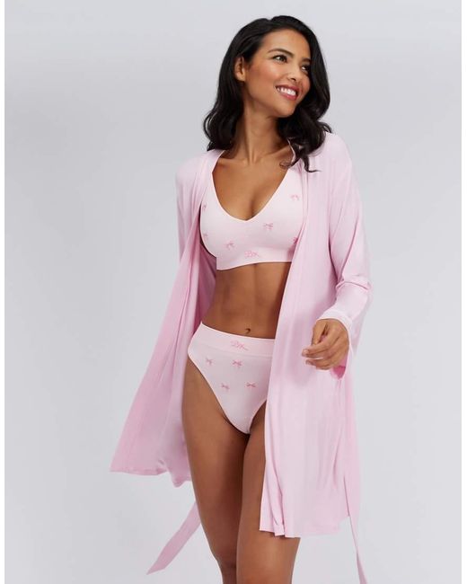 Boux Avenue Pink Piping Modal Short Robe With Internal Tie Comfy Loungewear
