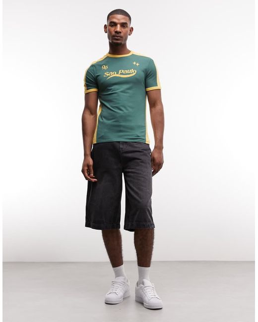 ASOS Green Muscle Cut And Sew T-shirt With Football Graphic for men