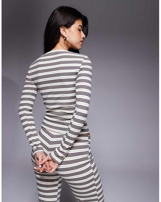 Edikted Gray Avalie Co-Ord Striped Ribbed Long Sleeve T-Shirt