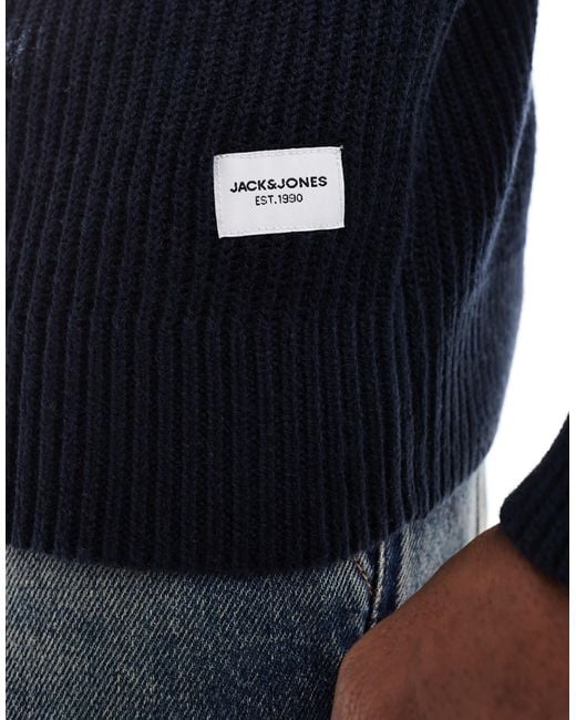 Jack & Jones Blue Ribbed Fisherman Quarter Zip Jumper for men