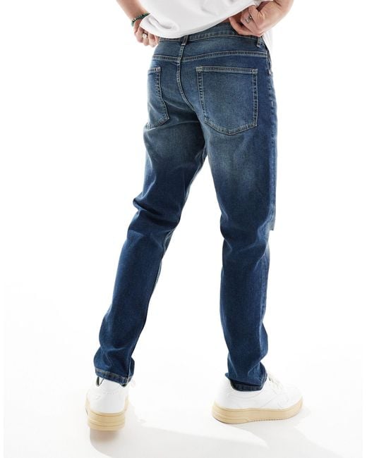 ASOS Blue Stretch Slim Jeans With Knee Rip for men