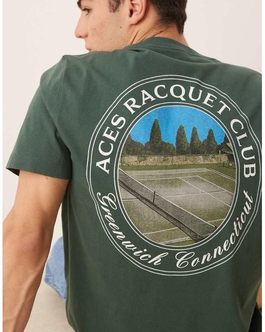 Abercrombie & Fitch Green Tennis Back Print Classic T-Shirt for men