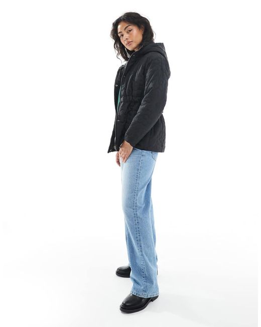 Wednesday's Girl Blue Flower Quilted Cinch Waist Puffer Jacket
