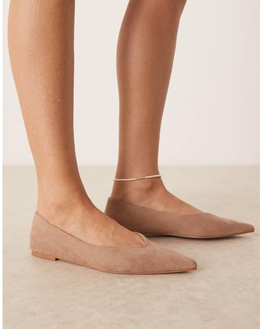 ASOS Natural Wide Fit Ludo Pointed Ballet Flats