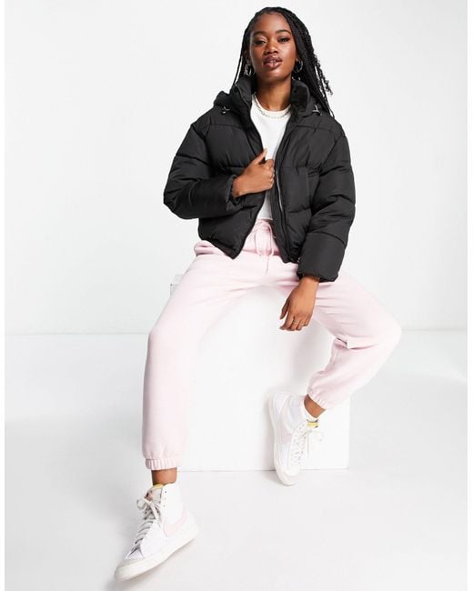 Pull&Bear Cropped Puffer Jacket With Hood in Black Lyst UK