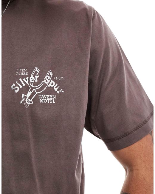 Cotton On Brown Cotton On Cropped Fit T-shirt With Silver Spurt Graphic for men