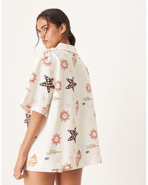 ASOS Natural Linen Blend Revere Collar Resort Shirt