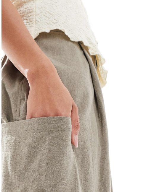 ASOS Gray Linen Blend Barrel Leg Utility Trousers