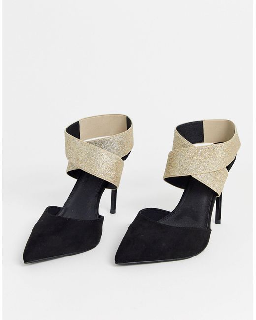 ASOS Wide Fit Payback Elastic High Heels Black And Gold - Lyst