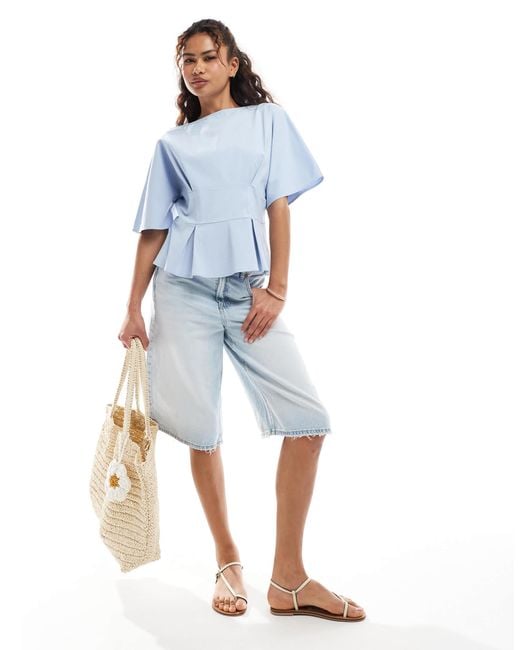 ASOS Blue Top With Waisted Seam Detail