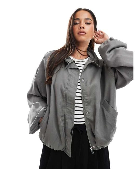 ASOS Black Washed Ruched Funnel Neck Jacket