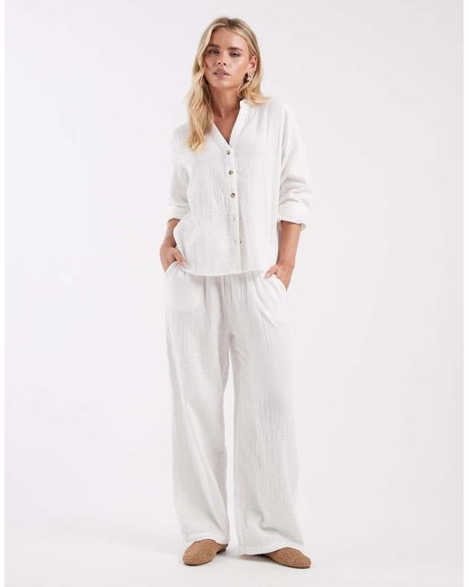 Only Petite White Long Sleeve Cheesecloth Shirt