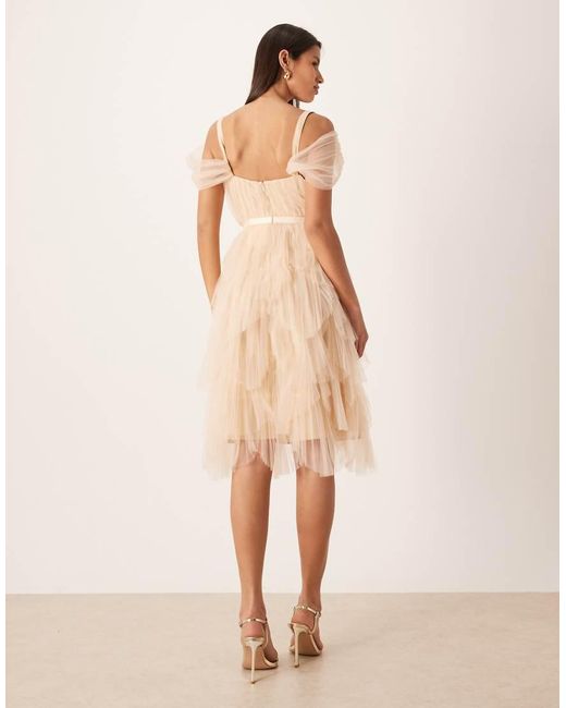 True Decadence Natural Pleated Petal Midi Dress