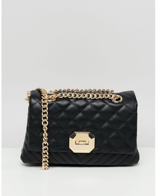 ALDO Menifee Black Quilted Cross Body Bag With Double Gold Chunky Chain Strap