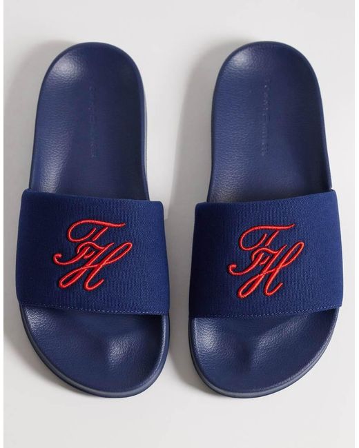 Tommy Hilfiger Blue Embroidered Pool Slider for men