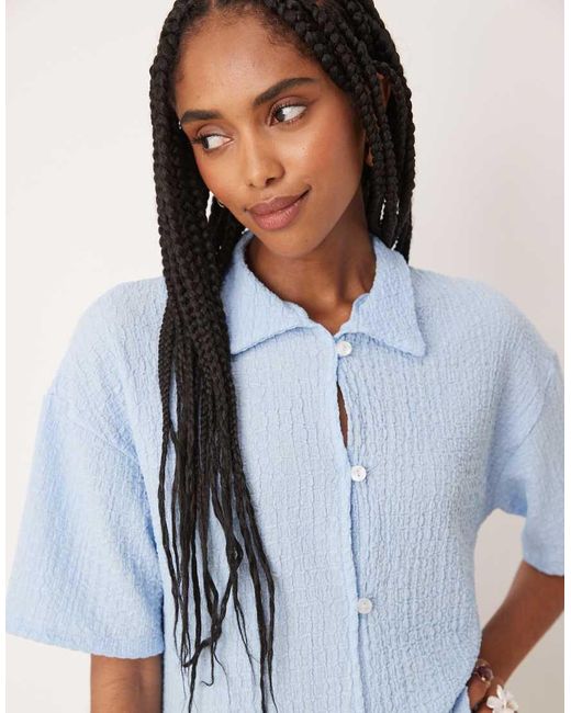 ASOS Blue Textured Broderie Lace Button Through Shirt