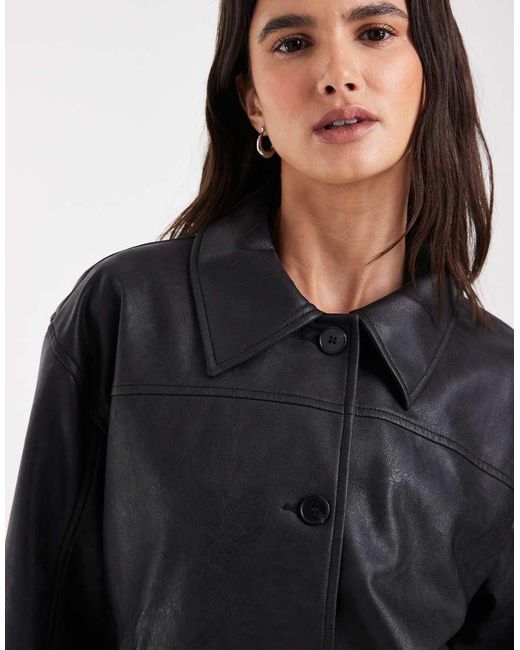 Vero Moda Blue Faux Leather Short Work Jacket