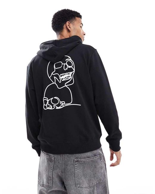 Jack & Jones Blue Oversized Skull Back Print Hoodie for men