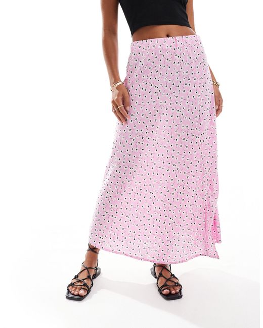 Pieces Pink Side Slit Midi Skirt