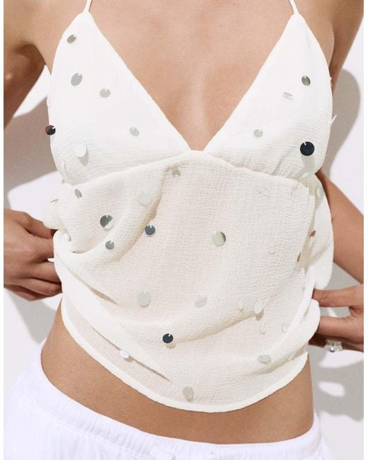 Pull&Bear White Mirror Halter Top