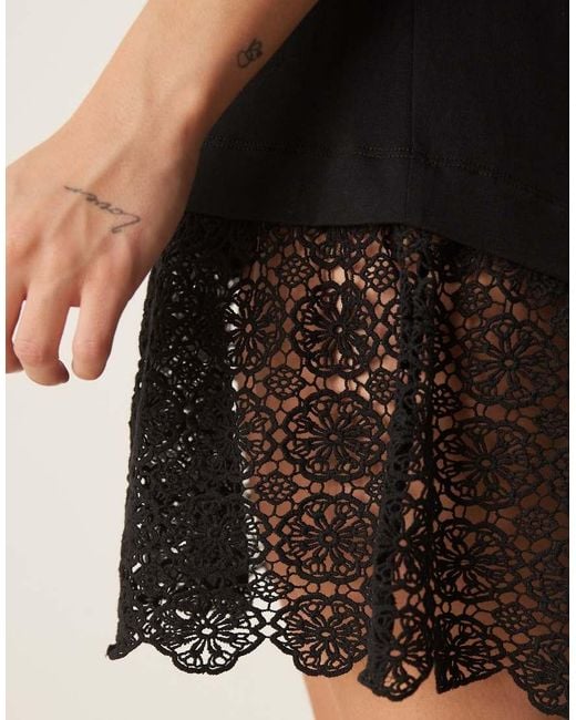 ASOS Black Scoop T-shirt Mini Dress With Lace Hem