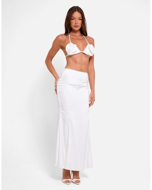 Public Desire White Bridal Bralet Top With Floral Corsage