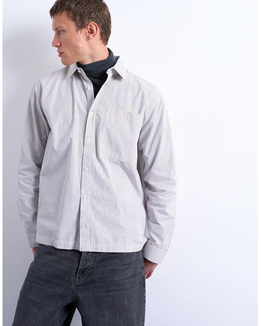 Topman White Relaxed Fit Stripe Shirt for men