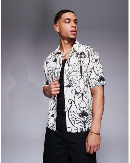 Bershka Gray Textured Printed Shirt for men