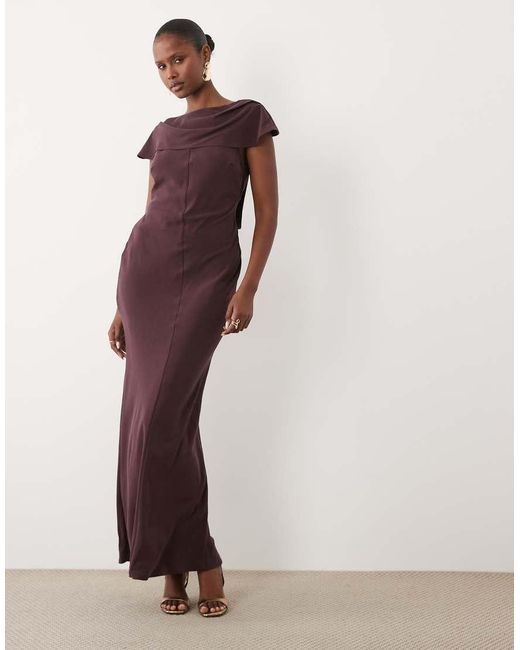 ASOS Multicolor High Neck Draped Shoulders Maxi Dress With Cowl Back