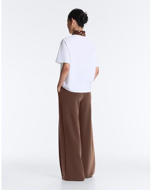 Oysho White Straight-Leg Trousers With Soft-Touch Modal And Piping