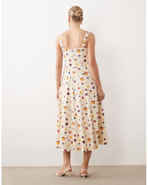 Abercrombie & Fitch Natural Sleeveless Midi Dress With Godet Hem