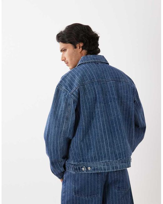 ASOS Blue Striped Denim Jacket for men